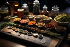 Diverse Tea ingredients table spices. Generate ai Product Image 1