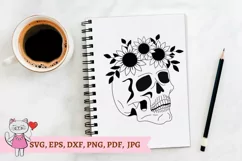 Skull with sunflowers svg, Halloween svg, Sugar Skull Svg Product Image 1