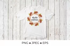 Hello Autumn lettering in Wreath of colorful leaves Product Image 2