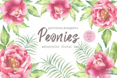 Watercolor Peonies set - Free Design of The Week Product Image 1