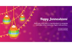 Happy Janmashtami banner horizontal, cartoon style Product Image 1