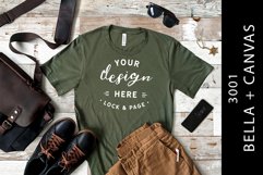 Military Green Bella Canvas 3001 Masculine T-Shirt Mockup Product Image 1