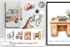 70s Retro Medical Scenes Digital Paper Product Image 1