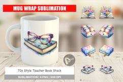 70s Teacher Book Stack Mug Wrap Product Image 1