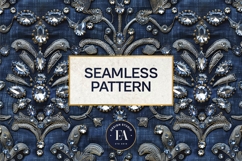 Navy Crystal Embroidery | Luxury Denim Fabric Texture Product Image 3