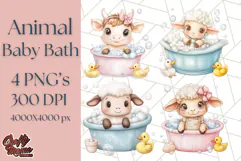 Farm Animal Babies in Bubble Bath PNG, Nursery Clipart Product Image 1