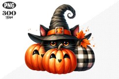 Halloween Cat And Pumpkin Sublimation - Clipart PNG Design Product Image 1