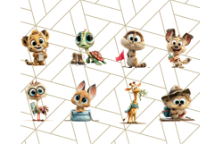 Cute Safari Animal Clipart with Jungle Accessories Png Product Image 7