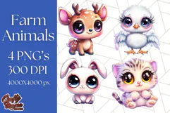 Farm Animals Kawaii Clipart PNG, Cute Barnyard Animal Product Image 1