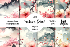 Sakura Blush Digital Paper Watercolor Seamless Pattern Product Image 1