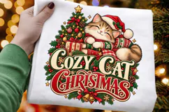 Cozy Cat Christmas Illustration, Cute Sleeping Kitten Product Image 1