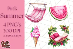Pink Summer Clipart, Cute Beach Icons, Aesthetic PNG Product Image 1
