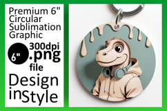 Creative Circle PNG Keychain Artwork , Cute Dino Product Image 1