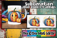 Sweet mornings 11oz 15oz mug wrap, Pumpkin Watercolor Product Image 1