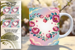 Vibrant 11oz Mug Wrap Png Template , Flowers Heart Product Image 1