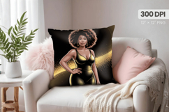 Afro Girl /Woman braided hair Pillow Design, Black Queen PNG Product Image 1
