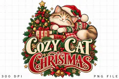 Cozy Cat Christmas Illustration, Cute Sleeping Kitten Product Image 2