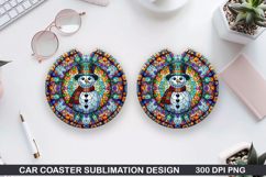 Snowman Car Coaster Sublimation|Christmas Coaster PNG Design Product Image 1