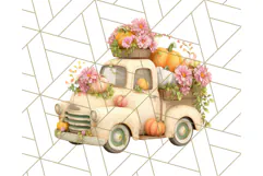 Vintage Truck Pumpkin and Fall Flowers PNG Clipart, Autumn Product Image 3