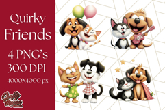 Dog and Cat Friends PNG, Cute Pet Clipart, Funny Animal Art Product Image 1
