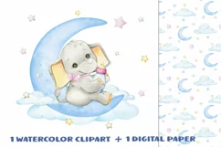 Watercolor elephant Clipart digital paper, Baby Shower Clipa Product Image 1