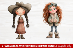 2 Whimsical Western Kids Clipart | Cute Cowboy &amp; Cowgirl PNG Product Image 1