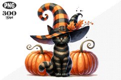 Halloween Cat And Pumpkin Sublimation - Clipart PNG Design Product Image 1