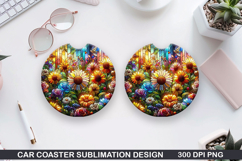 Flower Car Coaster Sublimation| Summer Coaster PNG Design Product Image 1