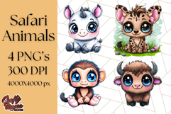 Safari Animals Clipart Png, Cute Kawaii Style for Crafts Product Image 1