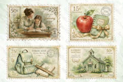 Vintage Back to School Postage Stamp Clipart Product Image 1