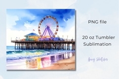 Santa Monica Pier Sunset Tumbler Wrap 20 oz Skinny PNG Product Image 2