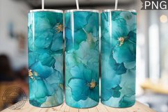 Teal Alcohol Ink Flower Tumbler Wrap -High Quality 300 Dpi Product Image 1