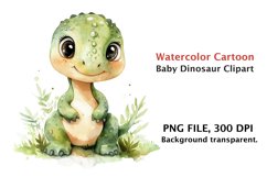 Watercolor Cartoon Baby Dinosaur Clipart png, Watercolor Product Image 1