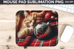 Watercolor Cat Mouse Pad Sublimation - Christmas PNG Design Product Image 1