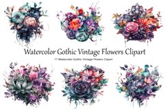 Watercolor Gothic Vintage Flowers Clipart Product Image 1