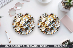 Flowers Car Coaster Sublimation| Flowers Coaster PNG Design Product Image 1
