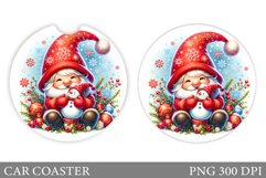 Cute Gnome Car Coaster. Christmas Car Coaster Sublimation Product Image 1