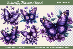 Butterfly Flowers Clipart PNG Product Image 1