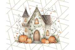 Watercolor Halloween Cottage Clipart, Ghosts &amp; Pumpkins Png Product Image 3
