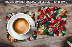Poinsettias Coaster Sublimation, Christmas Coaster PNG Product Image 1