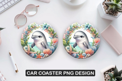 Dolphin Flower Car Coaster Sublimation| Animal Coaster PNG Product Image 1