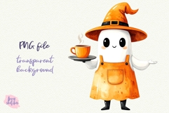 Ghost Waiter PNG Halloween Ghost Cafe Clipart Sublimation Product Image 3