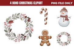Cute Boho Christmas Watercolor Clipart PNG Product Image 1