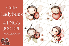 Cute Ladybug Clipart PNG, Pastel Whimsical Bug Illustrations Product Image 1
