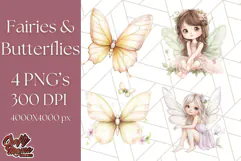 Pastel Fairies and Butterflies PNG, Spring Fantasy Clipart Product Image 1
