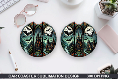 Haunted Bats Car Coaster Sublimation| Halloween Coaster PNG Product Image 1