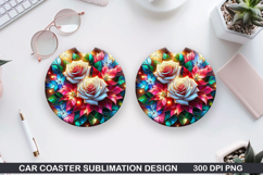 Roses Car Coaster Sublimation| Christmas Coaster PNG Design Product Image 1