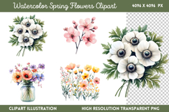 Watercolor Spring Flowers Clipart PNG Product Image 1