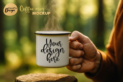 Camping Coffee Mug Mockup Enamel Cup Hand Forest Product Image 1