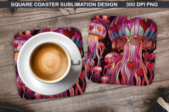 Jellyfish Coaster Sublimation, Valentine Coaster PNG Design Product Image 1